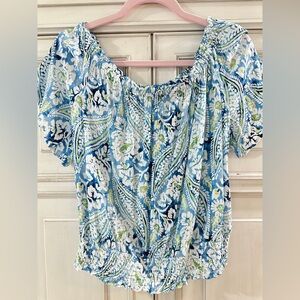 New never worn SZ L Christian Siriano Blue and Green Floral Blouse